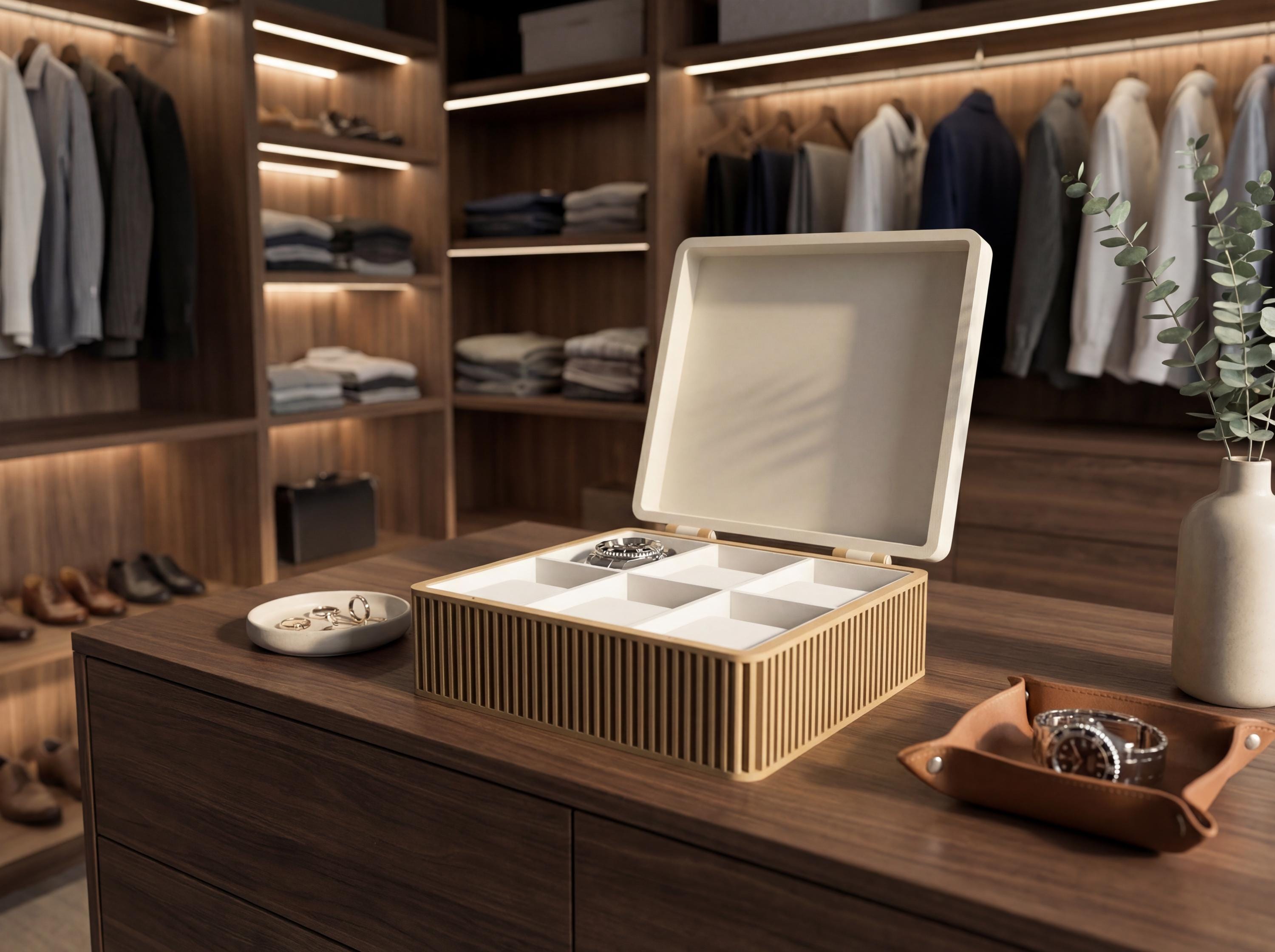 Modern Jewelry Box | Watch Organizer with Lid | Minimalist Dresser Storage | 3D Printed Keepsake Holder